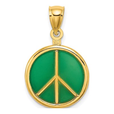 14K Yellow Gold Green Enamel Peace Sign Charm