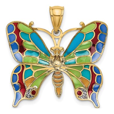 14K Yellow Gold Enameled Butterfly Pendant – view 5
