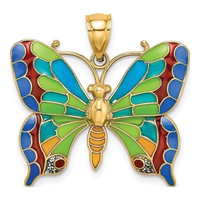 14K Yellow Gold Enameled Butterfly Pendant