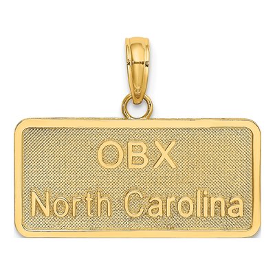 14K Yellow Gold Obx North Carolina License Plate Charm