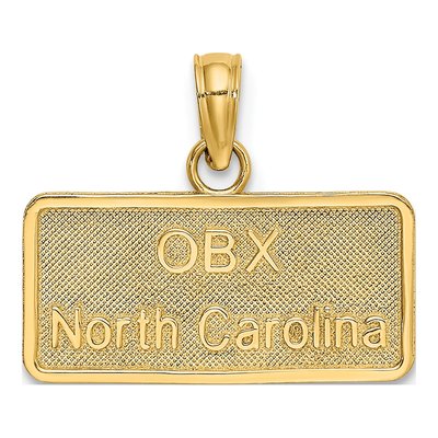 14K Yellow Gold OBX North Carolina License Plate Charm