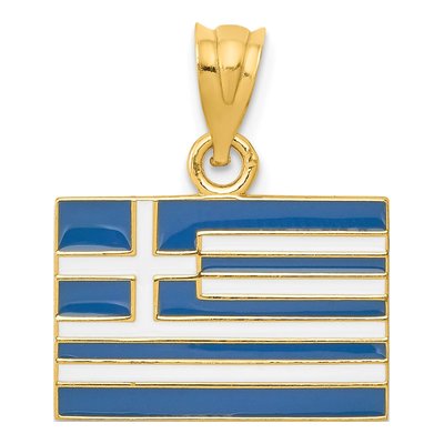 14K Yellow Gold Greece Flag Pendant