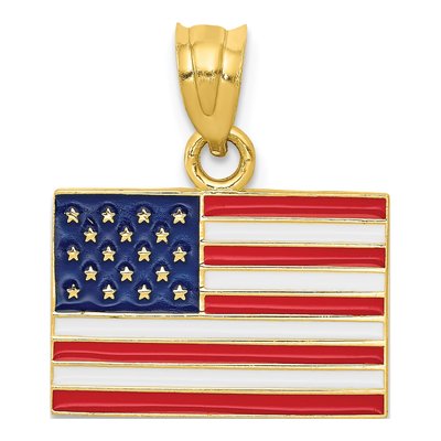 14K Yellow Gold Enameled American Flag Pendant
