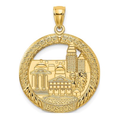 14K Yellow Gold Boston Town Scene Round Charm