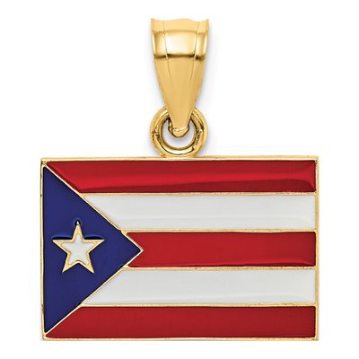 14K Yellow Gold Puerto Rico Flag Enamel Pendant
