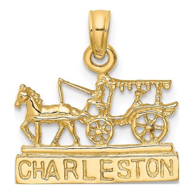 14K Yellow Gold Horse Cart Pendant
