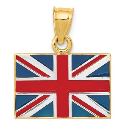 14K Yellow Gold United Kingdom Flag Enamel Pendant