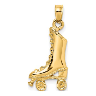 14K Yellow Gold 3D Roller Skate Pendant
