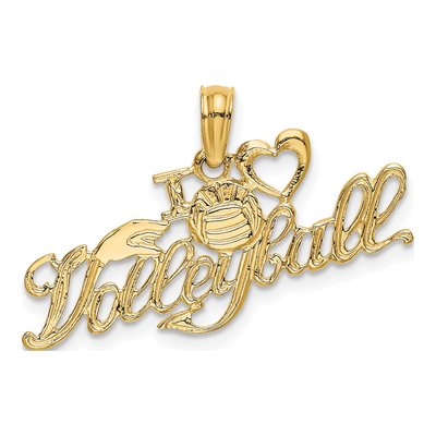 14K Yellow Gold I Heart Volleyball Charm