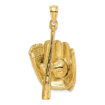 14K Yellow Gold 3-D Baseball Glove Pendant