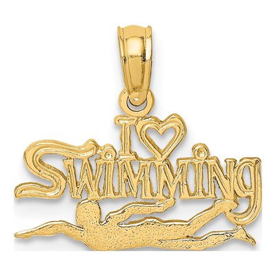14K Yellow Gold I Heart Swimming Charm