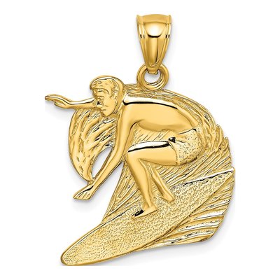 14K Yellow Gold Surfer Wave Pendant