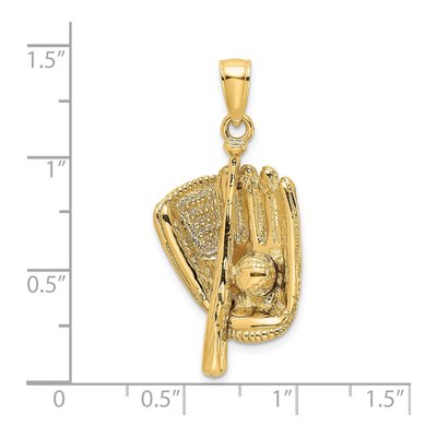 14K Yellow Gold 3D Baseball Glove Bat Ball Charm – view 4