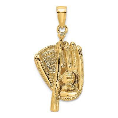 14K Yellow Gold 3D Baseball Glove Bat Ball Charm