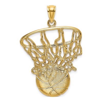 14K Yellow Gold Swoosh Basketball Net Pendant