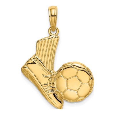 14K Yellow Gold Soccer Shoe Ball Charm