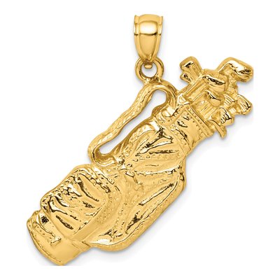 14K Yellow Gold 2-D Golf Bag Clubs Charm