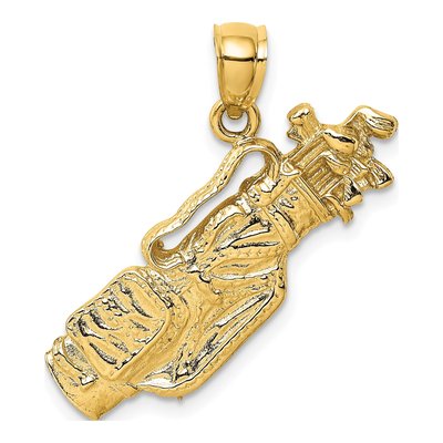 14K Yellow Gold Golf Bag Clubs Pendant
