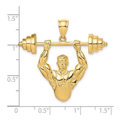 14K Yellow Gold Bodybuilder Barbell Pendant – view 3