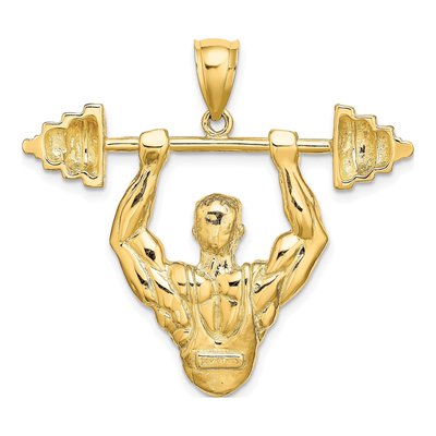 14K Yellow Gold Bodybuilder Barbell Pendant – view 4