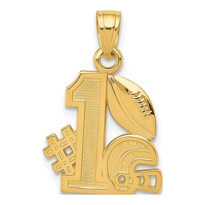 14K Yellow Gold Football Helmet Number 1 Pendant