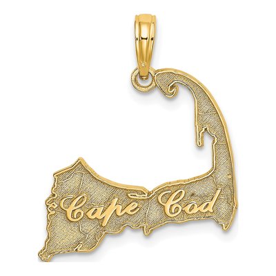 14K Yellow Gold Cape Cod Map Pendant
