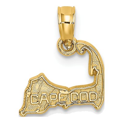 14K Yellow Gold Cape Cod Map Charm