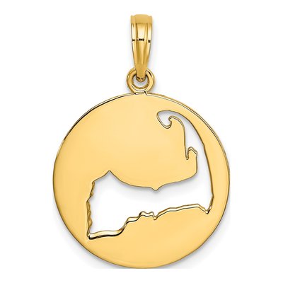 14K Yellow Gold Cape Cod Map Pendant