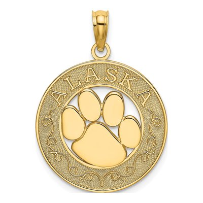 14K Yellow Gold Alaska Bear Paw Pendant