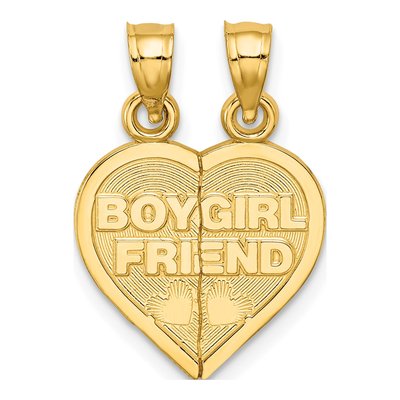 14K Yellow Gold Boy Girl Friend Break-Apart Heart Charm