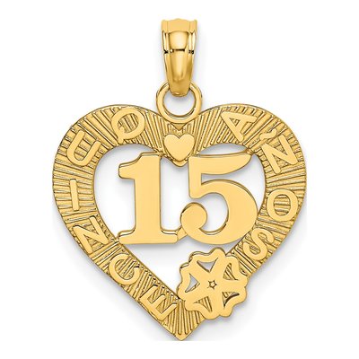 14K Yellow Gold Quinceaera Heart Pendant