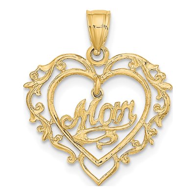 14K Yellow Gold MOM Heart Pendant