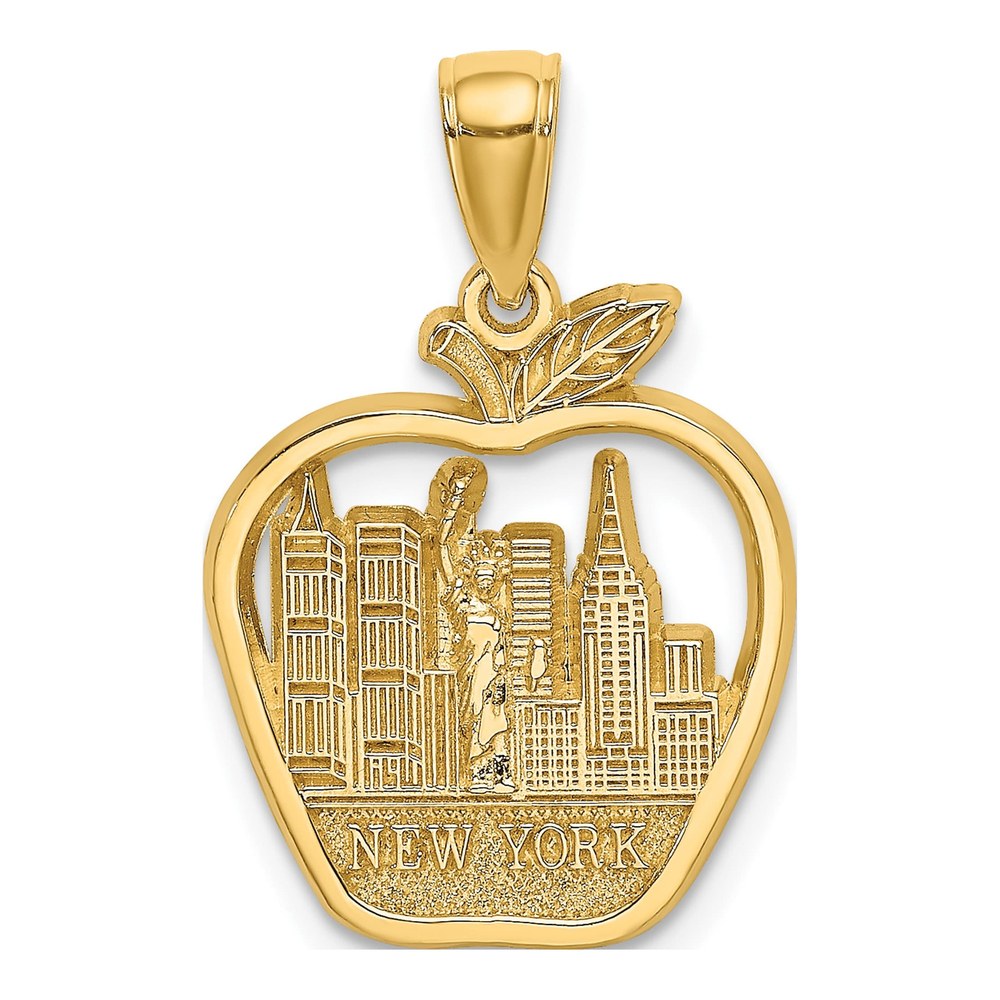 14K Yellow Gold NYC Skyline Apple Pendant