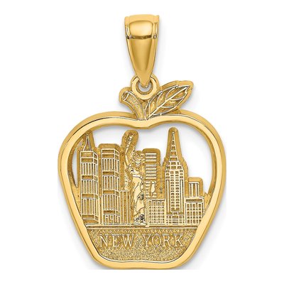 14K Yellow Gold NYC Skyline Apple Pendant