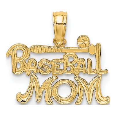 14K Yellow Gold Baseball Mom Pendant