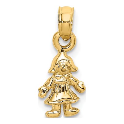 14K Yellow Gold 3D Mini Doll Pendant