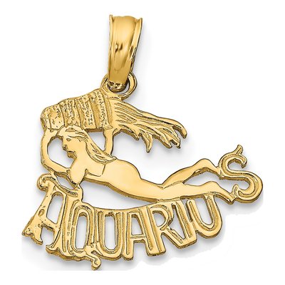 14K Yellow Gold Aquarius Zodiac Pendant