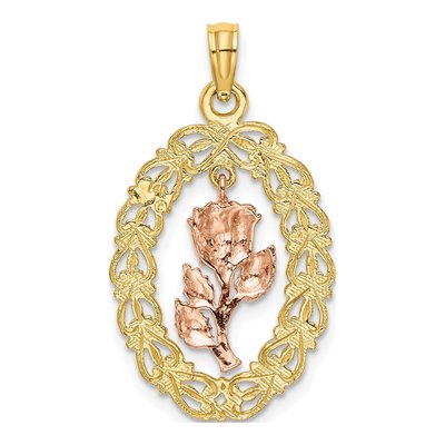 14K Two-Tone Gold Oval Frame Pendant – view 4