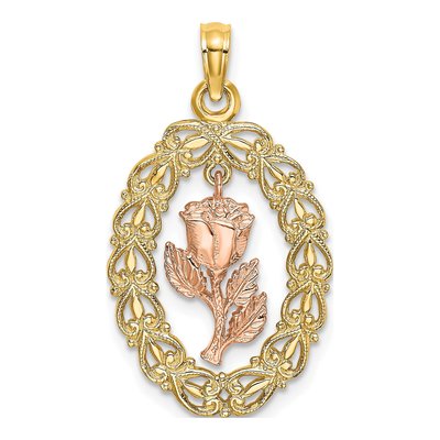 14K Two-Tone Gold Oval Frame Pendant