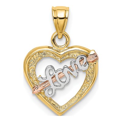 14K Two-Tone Gold LOVE Heart Arrow Charm