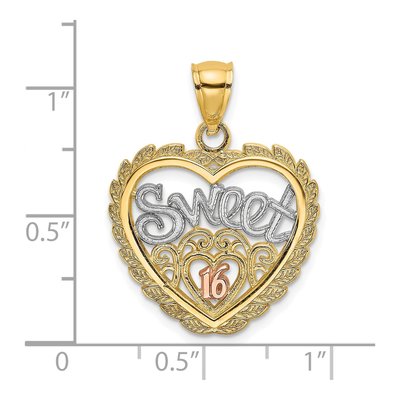 14K Two-Tone Gold Sweet 16-Heart Pendant – view 4