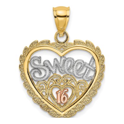 14K Two-Tone Gold Sweet 16-Heart Pendant