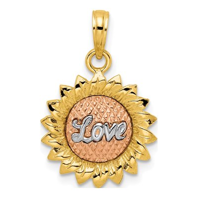 14K Tri-Color Gold Sunflower LOVE Pendant