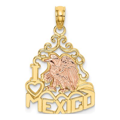 14K Two-Tone Gold I Heart Mexico Eagle Pendant