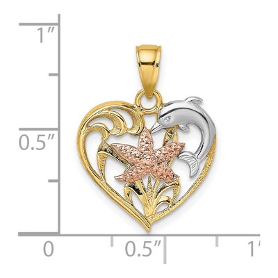 14K Two-Tone Gold Dolphin Starfish Heart Charm – view 4