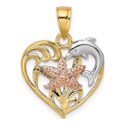 14K Two-Tone Gold Dolphin Starfish Heart Charm