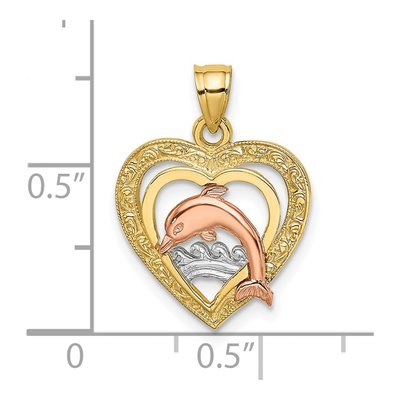 14K Two-Tone Gold Dolphin Heart Pendant – view 4