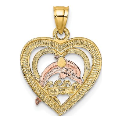 14K Two-Tone Gold Dolphin Heart Pendant – view 5