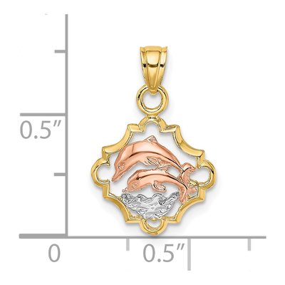 14K Two-Tone Gold Double Dolphins Frame Charm – view 4