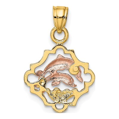 14K Two-Tone Gold Double Dolphins Frame Charm – view 5